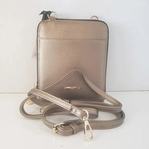 Coco & Carmen Small Gold All Around Zippered CrossBody Bag.